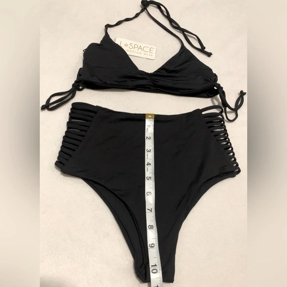 NWT L*Space Black Gwen Top and Harrington High Waist Bikini Bottom Set Small